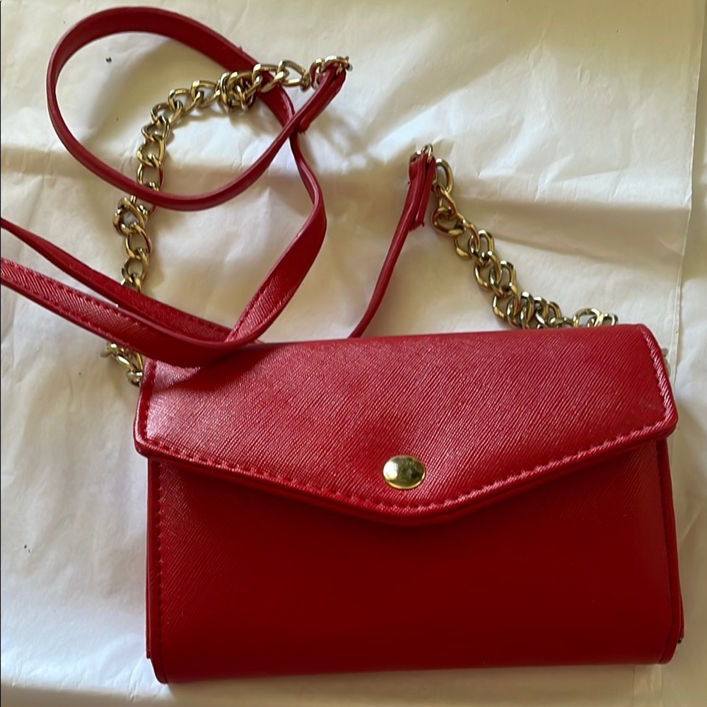Red Leather Chain Strap Bag